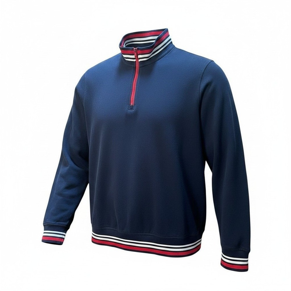 Lands End Quarter Zip Pullover Mens XL Blue Nautical Collegiate Preppy Layering